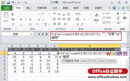利用Excel函数检查Excel表格中每行单元格是否有重复数据的方法