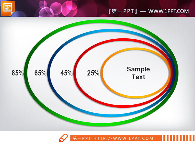 层级关系PPT图表 彩色圆环包含层级关系幻灯片图表