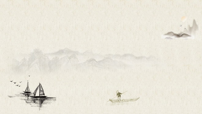古典水墨幻灯片背景图片 两张泛舟江上水墨中国风PPT背景图片