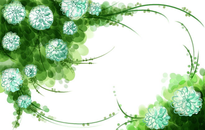 彩绘PPT背景图片 彩绘绿色花卉边框PPT背景图片