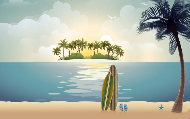 海滩背景图片 海滩椰树自然风景PPT背景图片