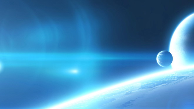 蓝色幻灯片背景 蓝色地球科技PPT背景图片