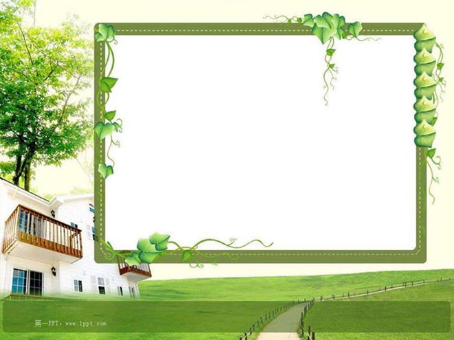 绿色PPT背景图片 草地与绿色藤蔓背景的PPT课件背景图片