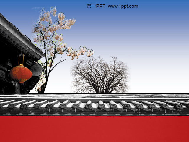 红色中国建筑 古典中国风建筑PPT模板下载