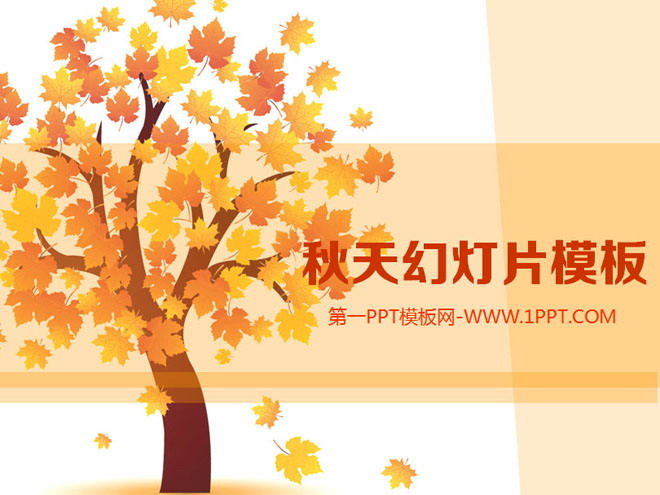 橙色PPT背景 卡通枫树枫叶背景的秋季主题幻灯片模板