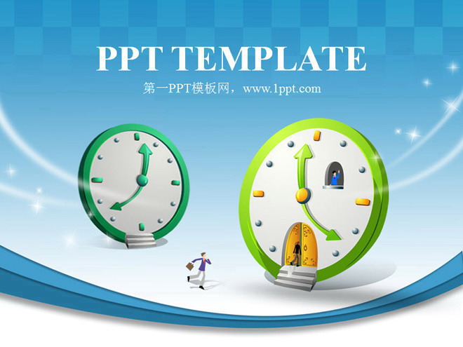 时钟钟表 卡通时钟背景的韩国卡通PPT模板下载