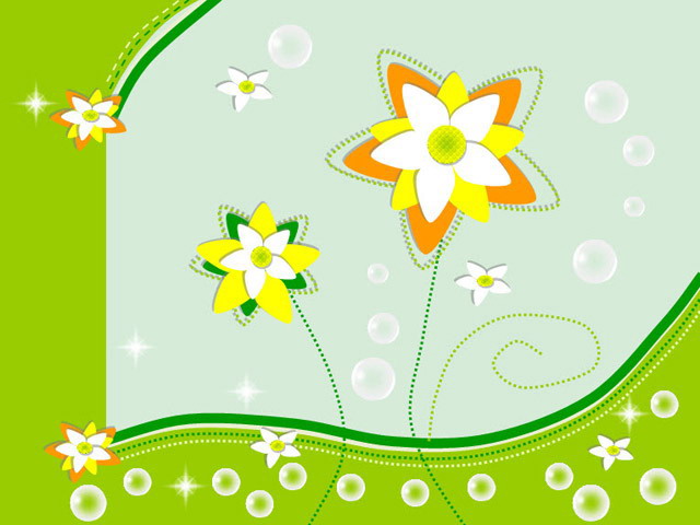 绿色PPT背景 绿色卡通花朵背景幻灯片模板下载