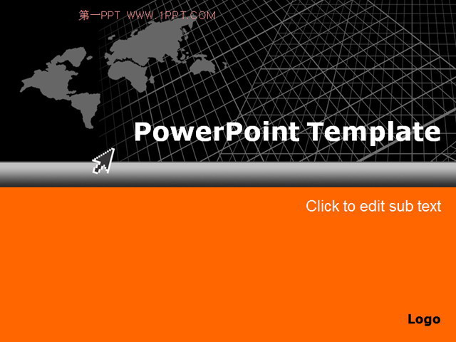 世界地图背景图片 经典黑色橙色世界地图PPT模板