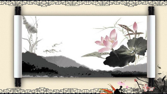 古典水墨幻灯片背景图片 五张卷轴水墨中国风古典PPT背景图片