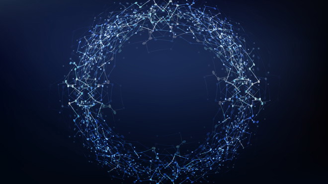 蓝色幻灯片背景图片 两张蓝色圆环虚拟科技PPT背景图片