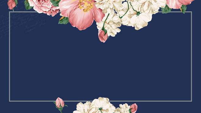 蓝色花卉幻灯片背景图片 五张复古文艺花卉PPT边框背景图片
