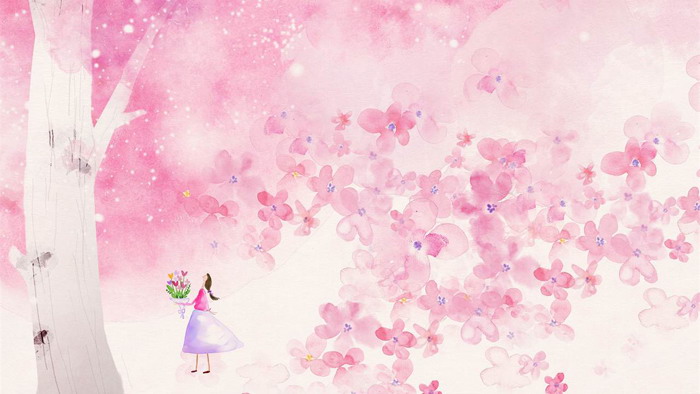 粉色唯美、手绘樱花 两张粉色唯美手绘樱花PPT背景图片