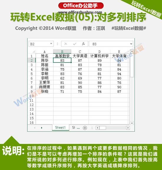 excel多列数据排序 对Excel文档中多列数据进行排序的方法