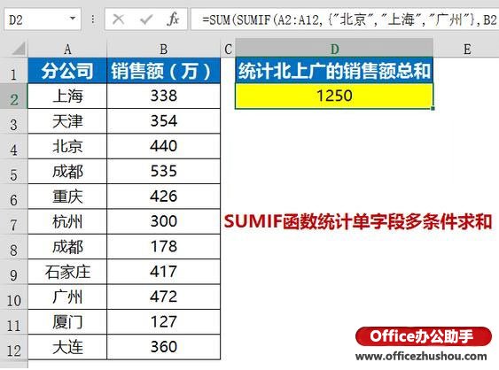 excel sumif单条件求和 使用SUMIF函数统计单字段多条件求和的方法