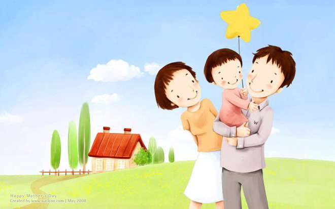 家庭背景图片 美丽心情人物卡通PPT背景图片