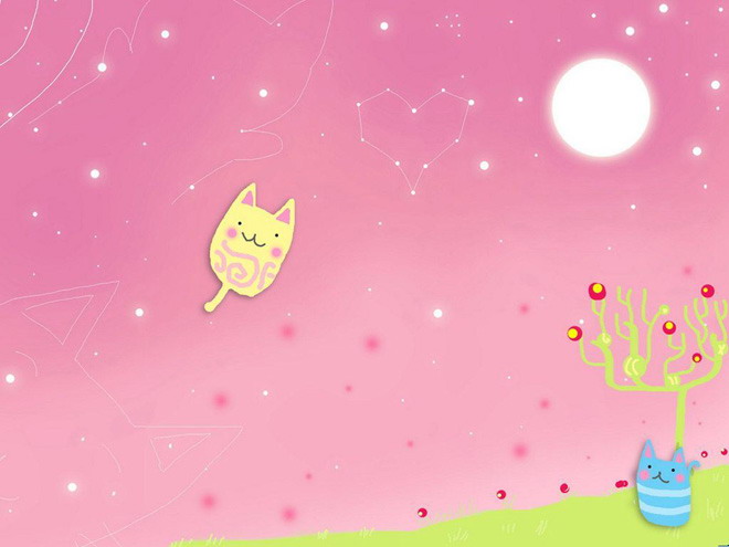 粉色PPT背景图片 粉色猫星星空PowerPoint背景图片