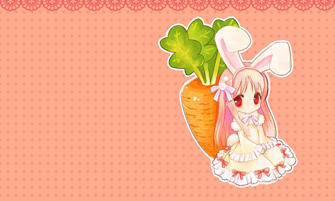 粉色背景图片 粉色兔公主与萝卜卡通PPT背景图片