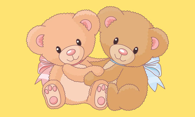 黄色背景图片 两只可爱的小熊卡通PPT背景图片