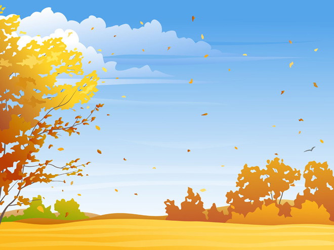 秋天背景图片 黄蓝色卡通天空树木PPT背景图片