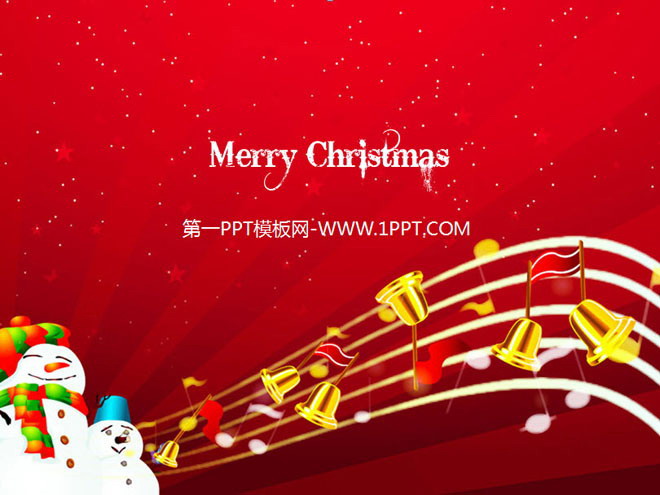 好看的PPT模板 欢快的五线谱音符雪人背景的圣诞节幻灯片模板下载
