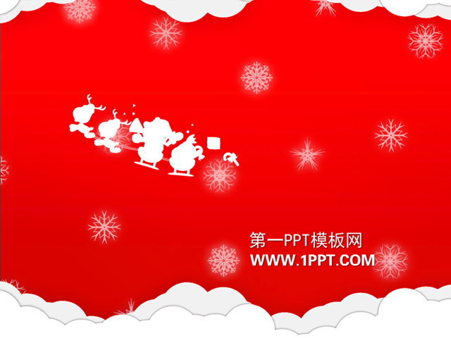 红色PPT背景 驯鹿拉雪橇背景圣诞节PPT模板下载