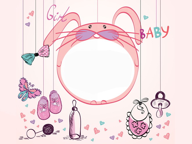 粉色PPT背景 粉色卡通兔子边框PPT背景图片