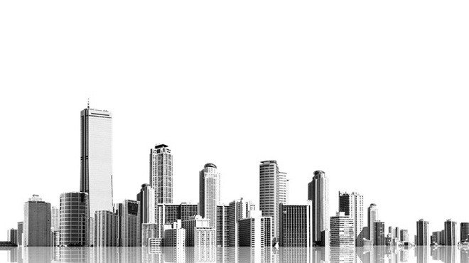 黑白楼群幻灯片背景图片 黑白透明的楼群建筑PPT背景图片