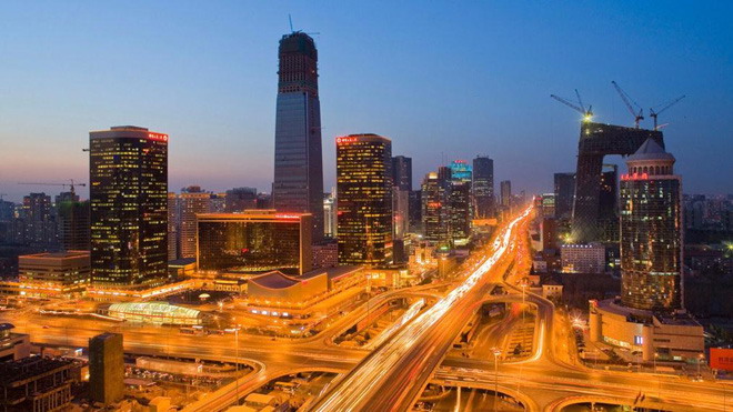 北京夜景幻灯片背景图片 繁华的北京夜景PPT背景图片