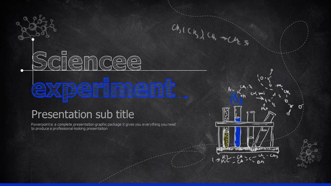 黑板幻灯片背景图片 蓝色黑板粉笔手绘科学化学实验PPT课件模板