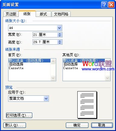 word文档网格 Word2003文档中设置纸张和文档网格